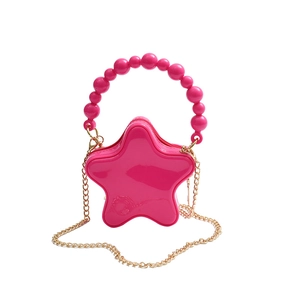 Star-shaped rose pink crossbody bag with glossy finish and pearl beaded handle