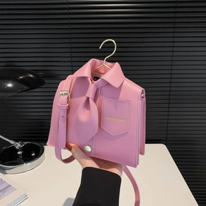 Creative Shirt Shape Crossbody Bag PU Leather Novelty Funny Handbag With Tie Decor Trendy Shoulder Bag For Women