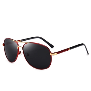 Classic polarized aviator sunglasses for men with burgundy gold frames and black lenses