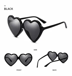 Detaillierte Mehrfachansichten der herzförmigen Sonnenbrille mit schwarzem Gestell