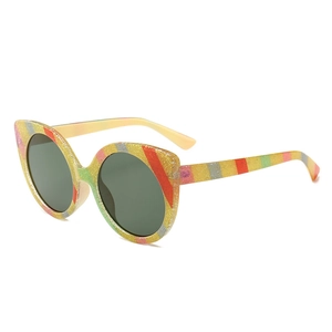Rainbow glitter striped square cat-eye sunglasses with luxury colorful frame finish