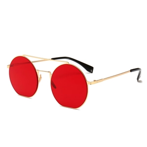 Retro Runde Sonnenbrille Metallrahmen PC-Gläser UV-Schutz Street Fashion Doppelsteg Geometrische Brille Herren Damen