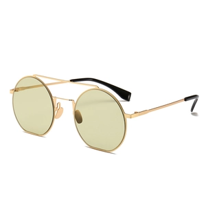 Retro-Rund-Sonnenbrille mit Goldrahmen und gelb-grünen Gläsern für modischen Vintage-Look