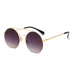 Retro runde Metall Sonnenbrille mit lila Verlaufsgläsern und Doppelsteg Rahmen Design