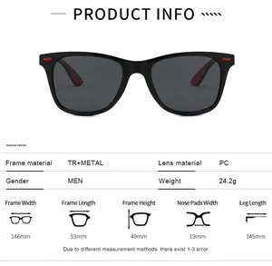 Detailed size chart for men's vintage aviator sunglasses with frame dimensions and specs