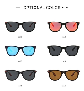 Multiple color options for aviator sunglasses with polarized lenses in a 2x3 grid display