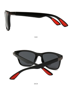 Detailed side and back view of aviator sunglasses with red anti-slip temple pads