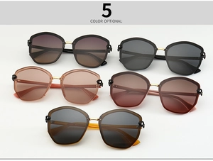 Detail showing five color options of oversized hexagonal sunglasses with metal bridges