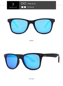 Front and side view of matte black aviator sunglasses with blue mirrored polarized lenses