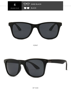 Classic aviator sunglasses in sand black and glossy black with 45-degree side view