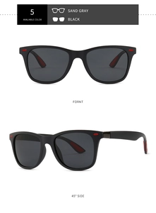 Front and 45-degree views of classic square pilot sunglasses in matte black and sand gray