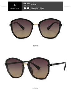 Front and profile views of oversized geometric TR sunglasses with gradient lenses