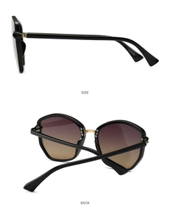 Detail showing side and back views of gradient oversized sunglasses with gold metal bridge