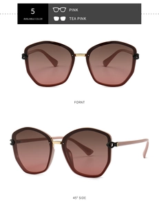 Detailed view of oversized pink TR90 sunglasses with gradient lenses and gold nose bridge