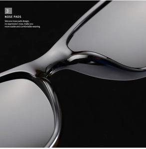 Close-up of soft silicone nose pads on black aviator sunglasses for non-slip comfort