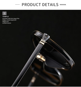 Macro shot of glossy black TR sunglasses temple with decorative gold bow-knot metal hinge