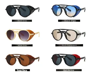 Steampunk round sunglasses detail showing six available frame and lens color variations