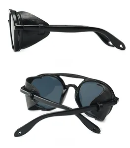 Steampunk sunglasses side and back view with crocodile texture leather side shields