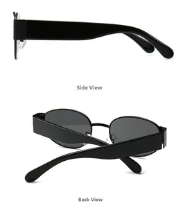 Detailansicht der Seiten- und Rückseite von Retro-Steampunk-Sonnenbrille mit ovalem Rahmen