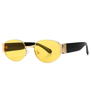 Steampunk ovale Metall-Sonnenbrille mit gelben Gläsern und Retro-Goldrahmen für Herren