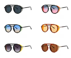 Steampunk sunglasses color collection with round frames and mesh side shields in six variants