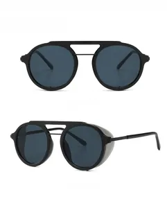 Steampunk sunglasses with round black frames and side shields for wind protection