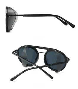Steampunk sunglasses with matte black frames and functional side shields side and back view