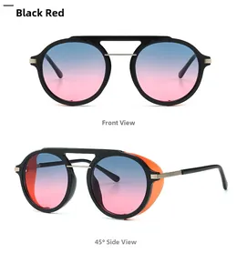 Steampunk sunglasses with black frames, gradient lenses and orange side shields