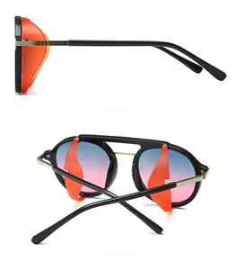 Steampunk sunglasses with orange side shields and gradient lenses side and back views