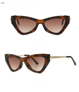 Modern cat-eye sunglasses in leopard print finish with tea lenses from multiple angles