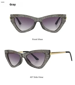 Cat eye sunglasses with glitter frames and gradient lenses shown in a dual perspective view