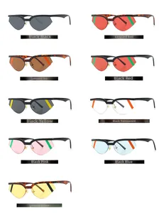 Griglia dettagliata che mostra nove occhiali da sole cat-eye stretti in vari colori di montatura