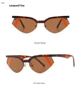 Occhiali da sole cat-eye tartarugati con strisce arancioni, vista frontale e laterale