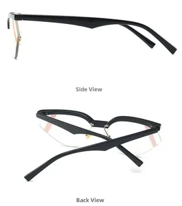 Vista laterale e posteriore degli occhiali da sole semicerchiati cat-eye con stanghette nere