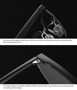 Dettaglio macro delle lenti anti-UV e delle cerniere lisce degli occhiali da sole cat eye