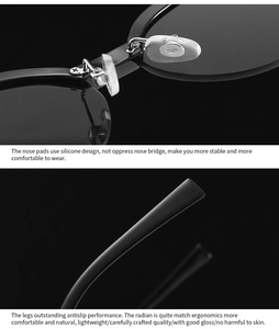 Dettaglio di naselli in silicone e aste ergonomiche su occhiali da sole cat eye sottili