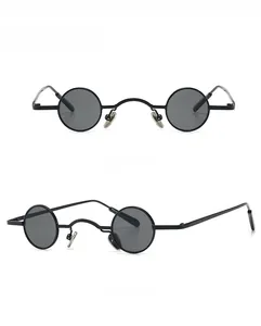 Front and 45-degree angle views of retro round black metal steampunk sunglasses
