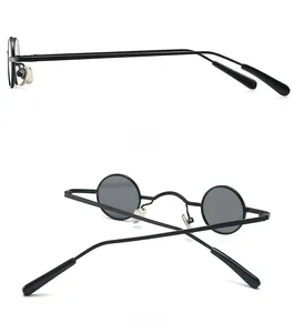 Side and back view of retro steampunk sunglasses with round matte black metal frame