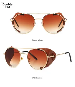 Steampunk sunglasses with brown gradient lenses and crocodile pattern side shields detail