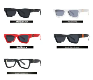 Detailed view of cat eye sunglasses with metallic hinge accents in various colorways