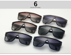 Oversize pilot sunglasses shown in six color options with metal top bar detail