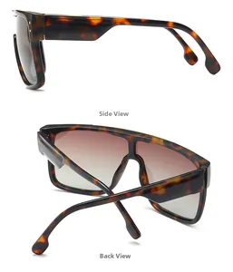 Side and back view of oversized tortoise shell sunglasses with gradient brown lenses