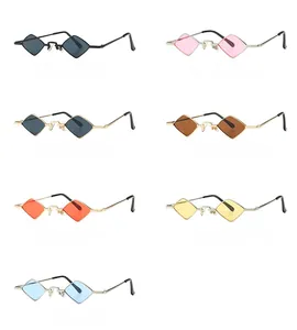 Grid view showcasing seven color options for retro diamond-shaped metal frame sunglasses