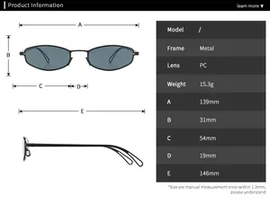 Guide des tailles montrant les mesures et la monture métal des lunettes rondes