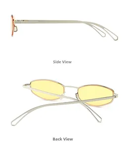 Vues détaillées de profil et arrière de lunettes de soleil rétro avec verres jaunes