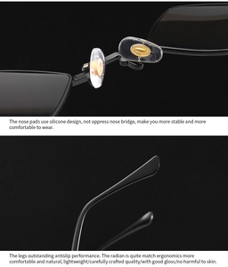 Detail view of ergonomic silicone nose pads and curved temples on black trendy sunglasses