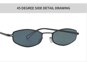 Vue latérale détaillée à 45 degrés des lunettes de soleil rétro noir mat à verres gris