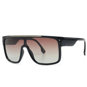 Men Oversized Shield Sunglasses Polarized UV400 Flat Top Plastic Metal Frame Retro Street Fashion Eyewear
