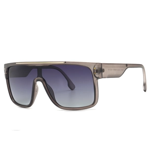 Oversized shield polarized sunglasses with grey frame and gradient purple lenses
