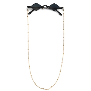 Rhombus Sunglasses Metal Frame UV400 With Decorative Golden Bead Chain Retro Diamond Shape Tinted Lens Women